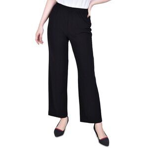 NY Collection Medium Petite Straight-Leg Black Stretchy Elastic Waist Pants NWT